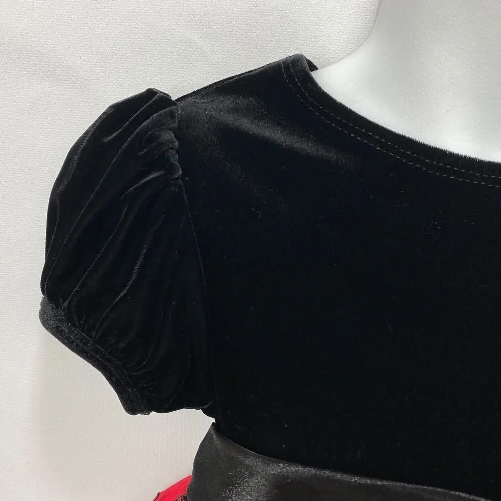 Rare Editions Girls Dress 3T Red Flocked Skirt Black Velvet Top Crinoline Bow